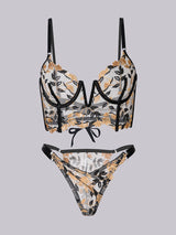 Black Embroidered Corset & Panty Lingerie Set From Hello.LA.Girl