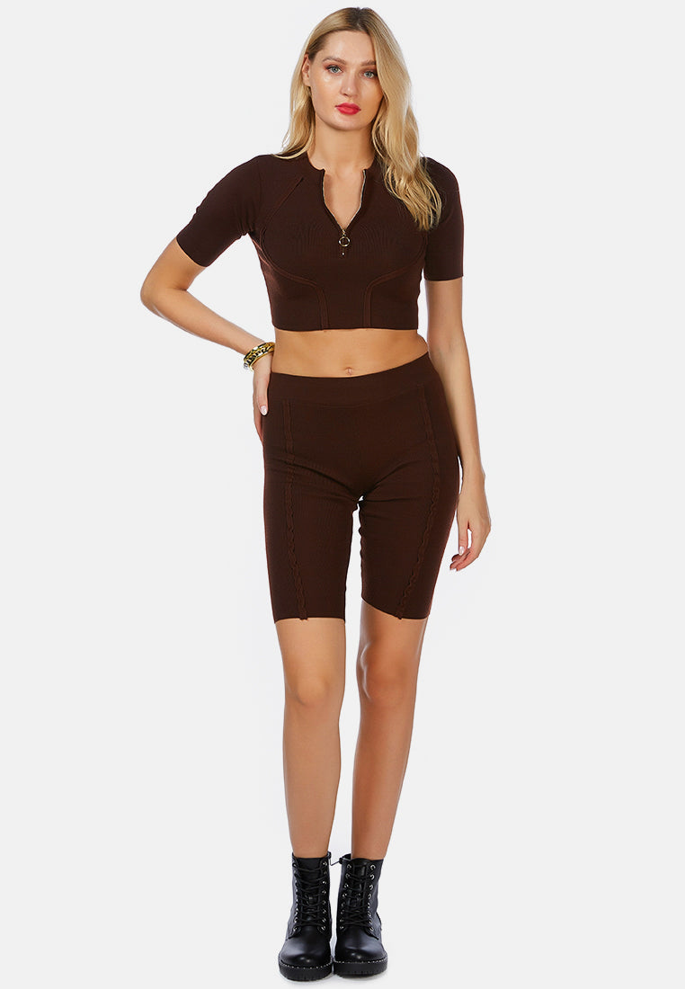 Zip Up Half Sleeve Cropped Cardigan from London Rag International