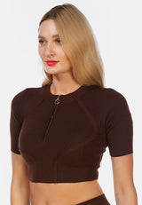Zip Up Half Sleeve Cropped Cardigan from London Rag International