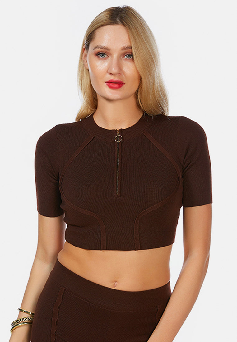 Zip Up Half Sleeve Cropped Cardigan from London Rag International