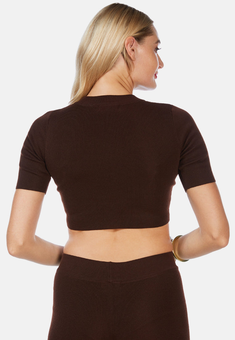 Zip Up Half Sleeve Cropped Cardigan from London Rag International