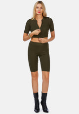 Zip Up Half Sleeve Cropped Cardigan from London Rag International