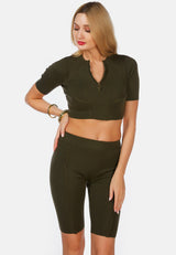 Zip Up Half Sleeve Cropped Cardigan from London Rag International