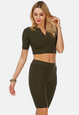 Zip Up Half Sleeve Cropped Cardigan from London Rag International