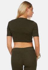 Zip Up Half Sleeve Cropped Cardigan from London Rag International