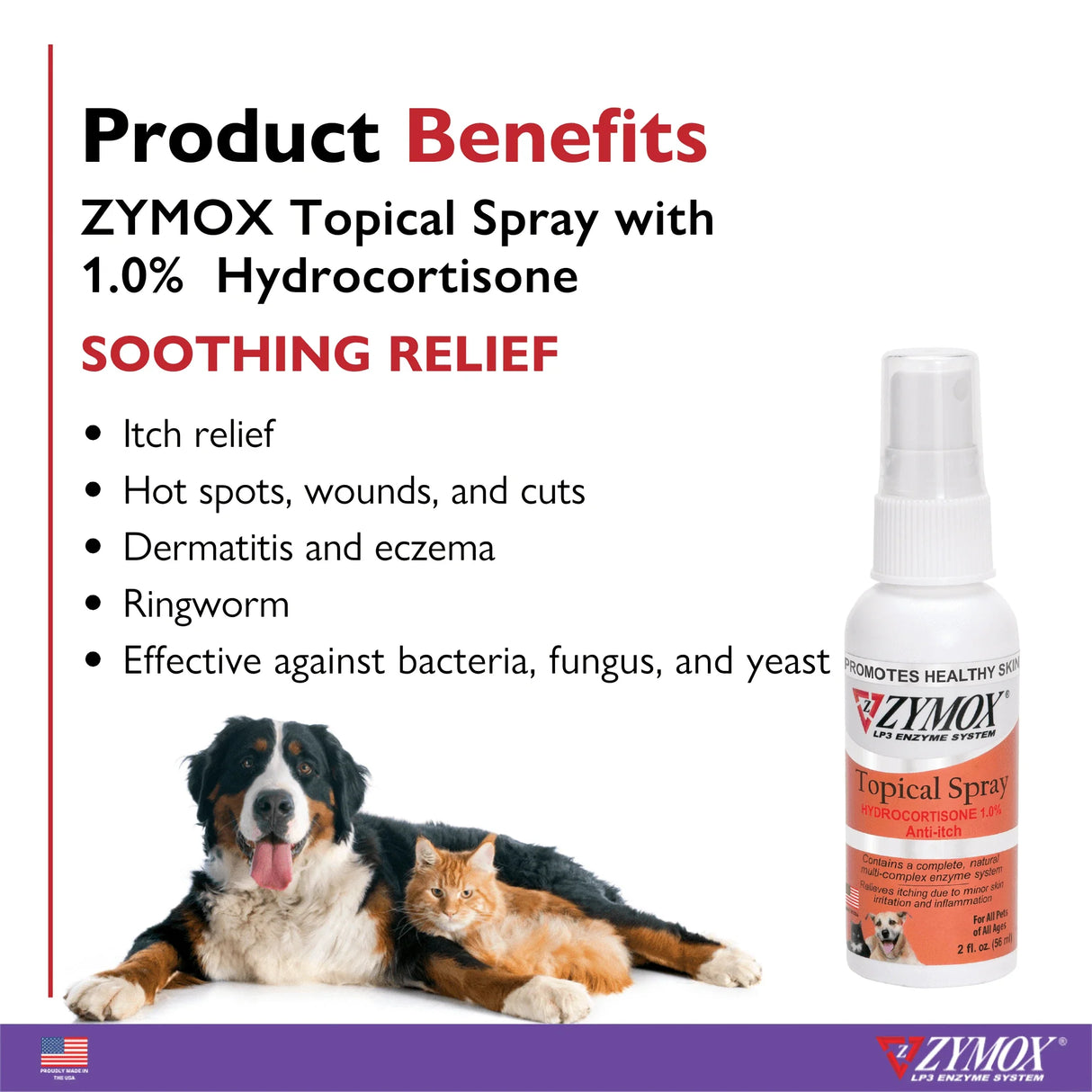 Zymox Veterinary Strength Topical Spray Hydrocortisone 1.0% for Dogs & Cats (2 oz) from HardyPaw