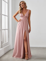 A Line Sleeveless Bridesmaid Dresses with Deep V Neck - Elegant and Stylish from MsDressly