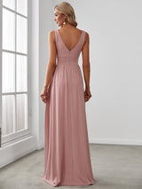 A Line Sleeveless Bridesmaid Dresses with Deep V Neck - Elegant and Stylish from MsDressly