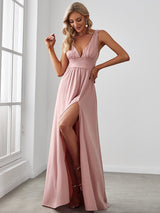 A Line Sleeveless Bridesmaid Dresses with Deep V Neck - Elegant and Stylish from MsDressly