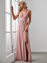 A Line Sleeveless Bridesmaid Dresses with Deep V Neck - Elegant and Stylish from MsDressly