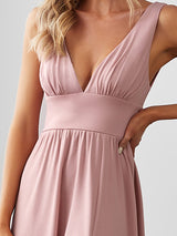 A Line Sleeveless Bridesmaid Dresses with Deep V Neck - Elegant and Stylish from MsDressly
