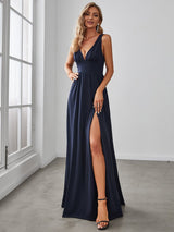A Line Sleeveless Bridesmaid Dresses with Deep V Neck - Elegant and Stylish from MsDressly