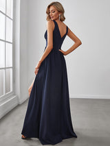 A Line Sleeveless Bridesmaid Dresses with Deep V Neck - Elegant and Stylish from MsDressly