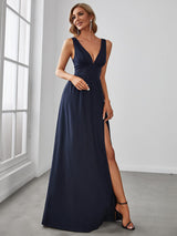 A Line Sleeveless Bridesmaid Dresses with Deep V Neck - Elegant and Stylish from MsDressly
