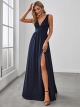 A Line Sleeveless Bridesmaid Dresses with Deep V Neck - Elegant and Stylish from MsDressly