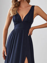 A Line Sleeveless Bridesmaid Dresses with Deep V Neck - Elegant and Stylish from MsDressly