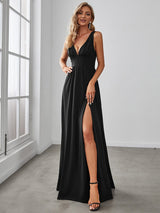 A Line Sleeveless Bridesmaid Dresses with Deep V Neck - Elegant and Stylish from MsDressly