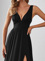 A Line Sleeveless Bridesmaid Dresses with Deep V Neck - Elegant and Stylish from MsDressly