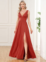 A Line Sleeveless Bridesmaid Dresses with Deep V Neck - Elegant and Stylish from MsDressly