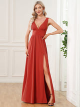 A Line Sleeveless Bridesmaid Dresses with Deep V Neck - Elegant and Stylish from MsDressly