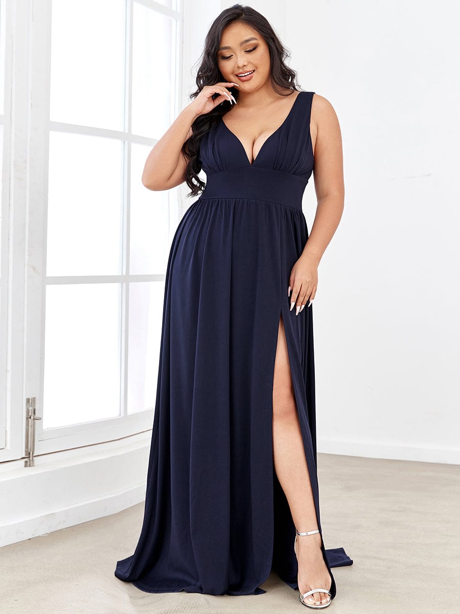 A Line Sleeveless Bridesmaid Dresses with Deep V Neck - Elegant and Stylish from MsDressly
