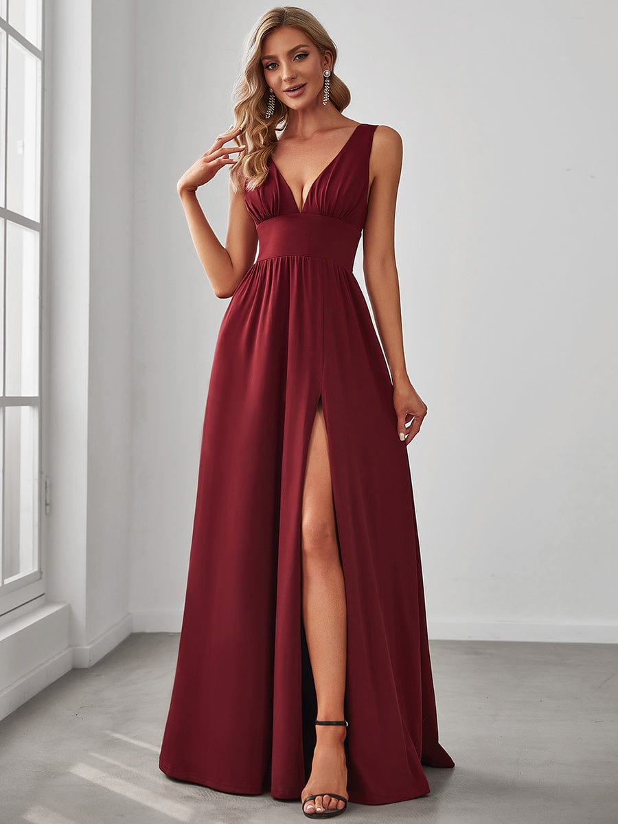 A Line Sleeveless Bridesmaid Dresses with Deep V Neck - Elegant and Stylish from MsDressly