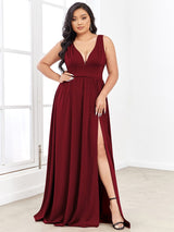 A Line Sleeveless Bridesmaid Dresses with Deep V Neck - Elegant and Stylish from MsDressly