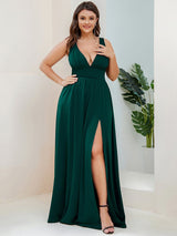 A Line Sleeveless Bridesmaid Dresses with Deep V Neck - Elegant and Stylish from MsDressly