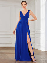 A Line Sleeveless Bridesmaid Dresses with Deep V Neck - Elegant and Stylish from MsDressly