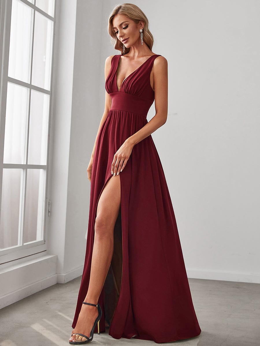 A Line Sleeveless Bridesmaid Dresses with Deep V Neck - Elegant and Stylish from MsDressly