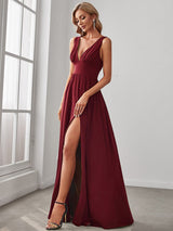 A Line Sleeveless Bridesmaid Dresses with Deep V Neck - Elegant and Stylish from MsDressly