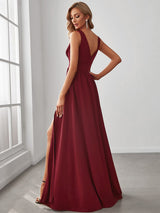 A Line Sleeveless Bridesmaid Dresses with Deep V Neck - Elegant and Stylish from MsDressly