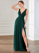 A Line Sleeveless Bridesmaid Dresses with Deep V Neck - Elegant and Stylish from MsDressly