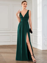 A Line Sleeveless Bridesmaid Dresses with Deep V Neck - Elegant and Stylish from MsDressly