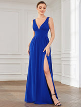 A Line Sleeveless Bridesmaid Dresses with Deep V Neck - Elegant and Stylish from MsDressly