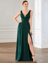 A Line Sleeveless Bridesmaid Dresses with Deep V Neck - Elegant and Stylish from MsDressly