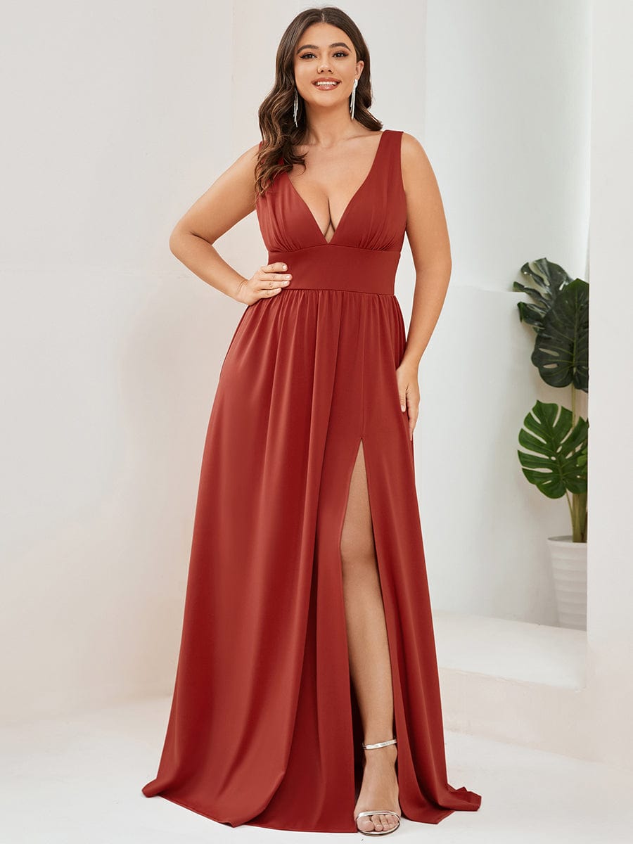 A Line Sleeveless Bridesmaid Dresses with Deep V Neck - Elegant and Stylish from MsDressly