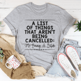 A List Of Things That Aren’t Being Canceled Tee From Peachy Sunday