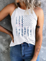 American Flag Floral Print Halter Tank Top From MsDressly