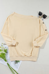 Beige Buttoned Sleeve Dropped Shoulder Sweatshirt from MsDressly
