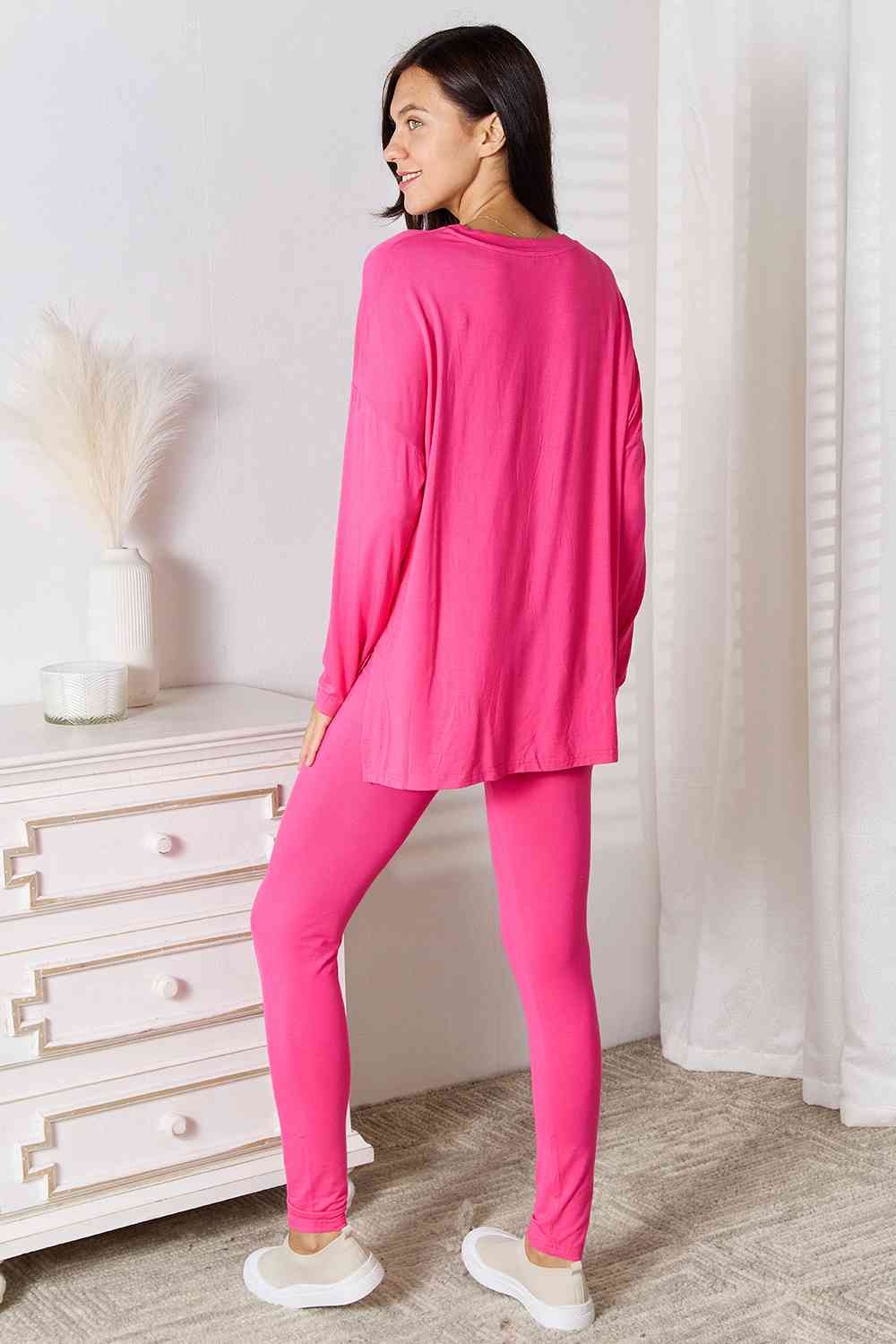 Basic Bae Full Size V-Neck Soft Rayon Long Sleeve Top and Pants Lounge Set from Enfance-Heureuse