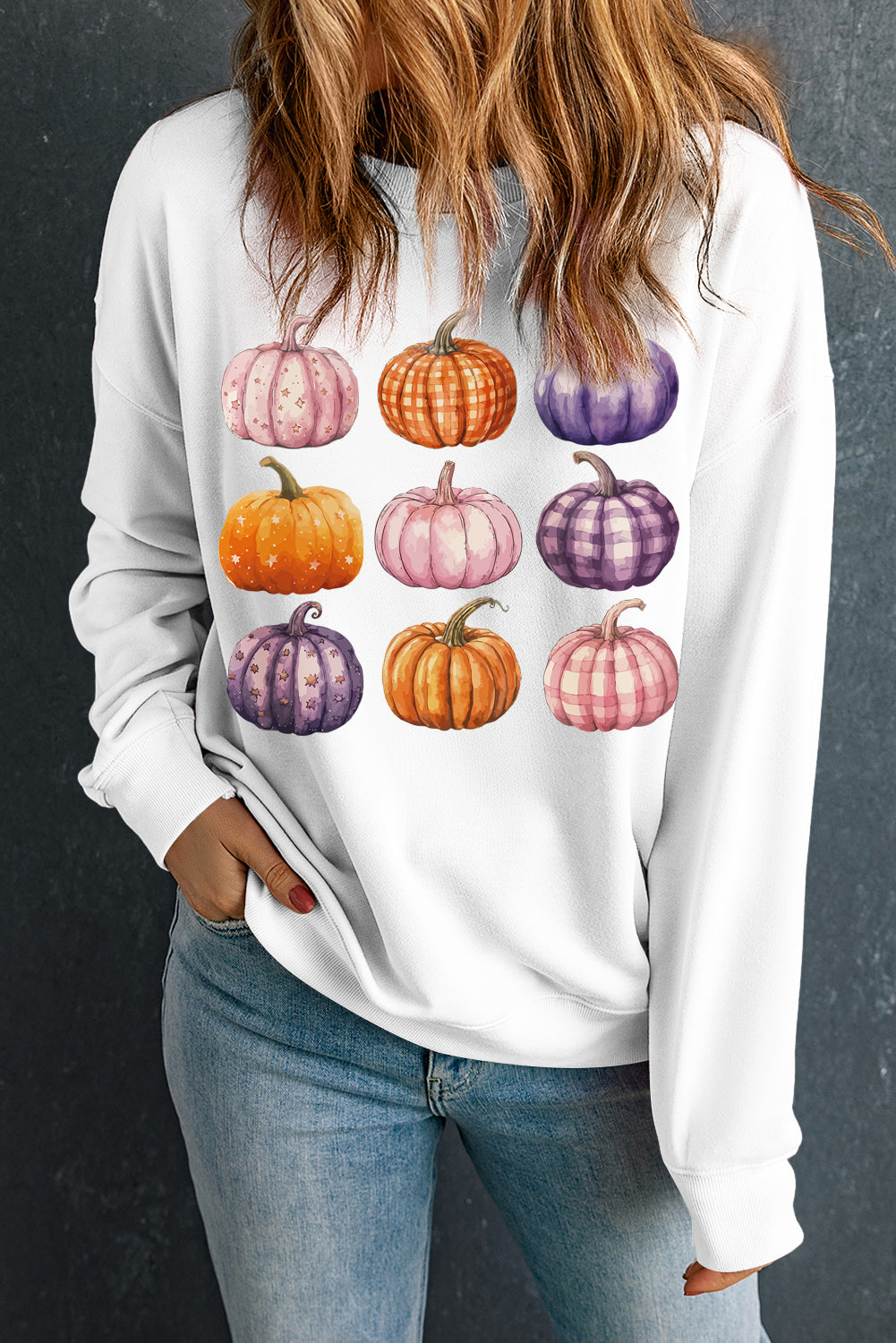 Beige Thanksgiving Halloween Pumpkin Graphic Pullover Sweatshirt from MsDressly