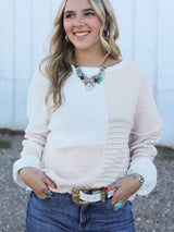 Beige Knit Tie Detail Drop Shoulder Sweater with Mixed Patterns from MsDressly