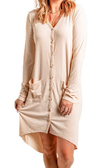 Apricot V-Neck Button-Up Cardigan with Pockets from MsDressly