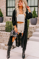 Black 3/4 Sleeve Button Up Long Kimono from MsDressly