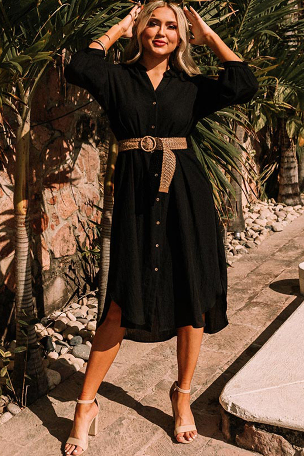 Black 3/4 Sleeve Button Up Long Kimono from MsDressly