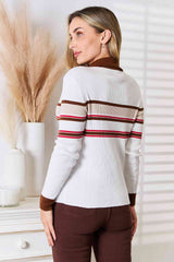 Basic Bae Striped Collared Neck Rib-Knit Top from Enfance-Heureuse