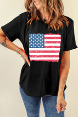 Black Frayed American Flag Printed Crewneck T Shirt from MsDressly