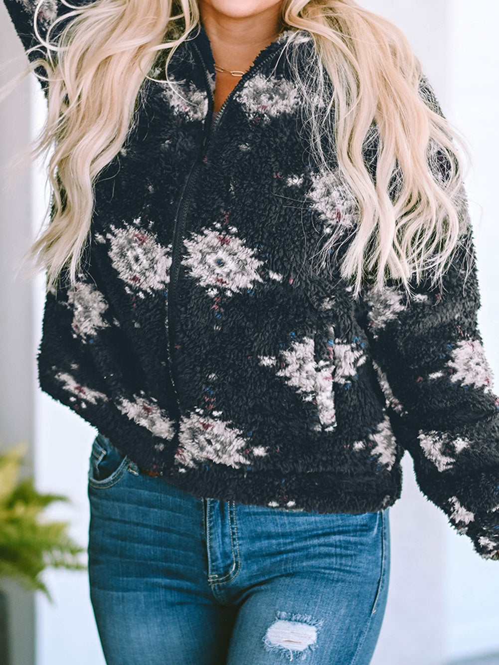 Black and White Aztec Sherpa Jacket from MsDressly