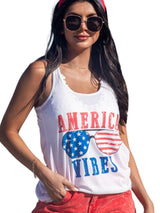 American Flag Print Graphic Sunglasses White Tank Top From MsDressly